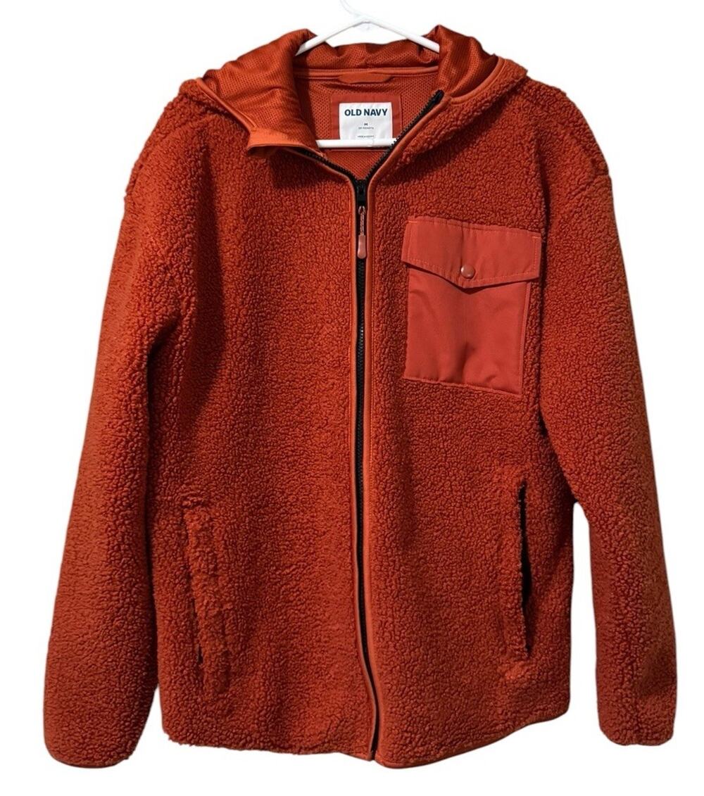Old Navy Women Size Medium Sherpa Jacket Zip Pockets Polyester Fall‎ Autumn Cozy